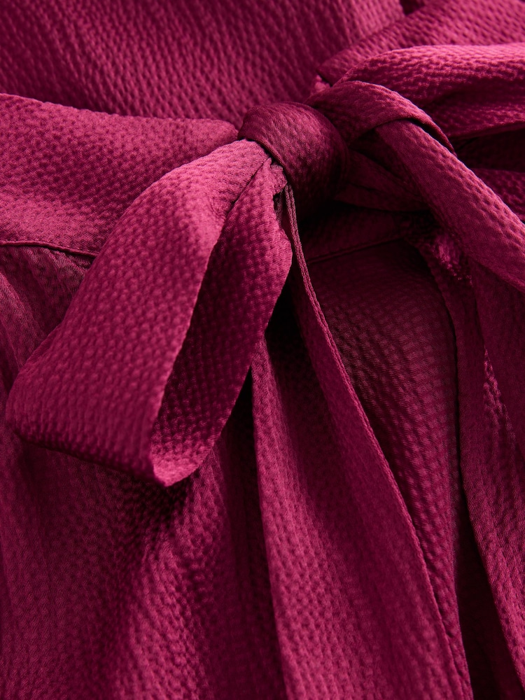 Burgundy Red Textured Satin Halter Sleeveless Midi Dress - Image 3 of 3