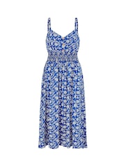 Yumi Blue Block Print Midi Sun Dress With Button Details - Image 4 of 4