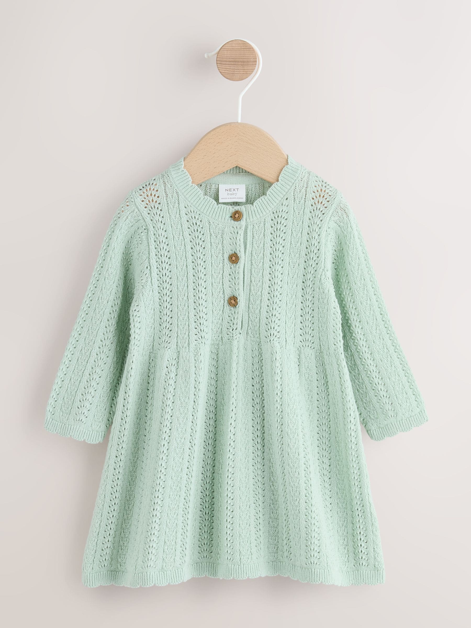 Next Sage Green Knitted Baby Dress (0mths-2yrs) 9 - 12 Months
