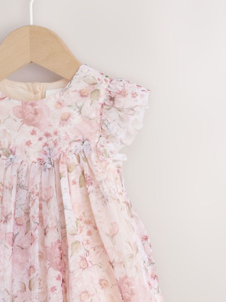 Buy Pink Floral Baby Mesh Dress (0mths-2yrs) from Next USA