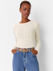 Whistles White Jersey Lace Long Sleeve Top - Image 1 of 5