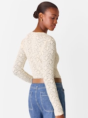 Whistles White Jersey Lace Long Sleeve Top - Image 2 of 5