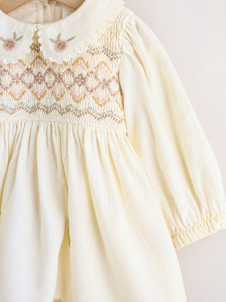 cream infant dress Baby Solid Cotton Dress - Cream