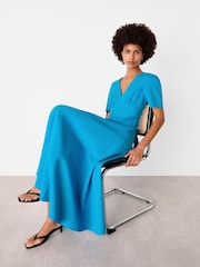 Whistles Blue Panel Detail V-Neck Maxi Dress - Image 3 of 5