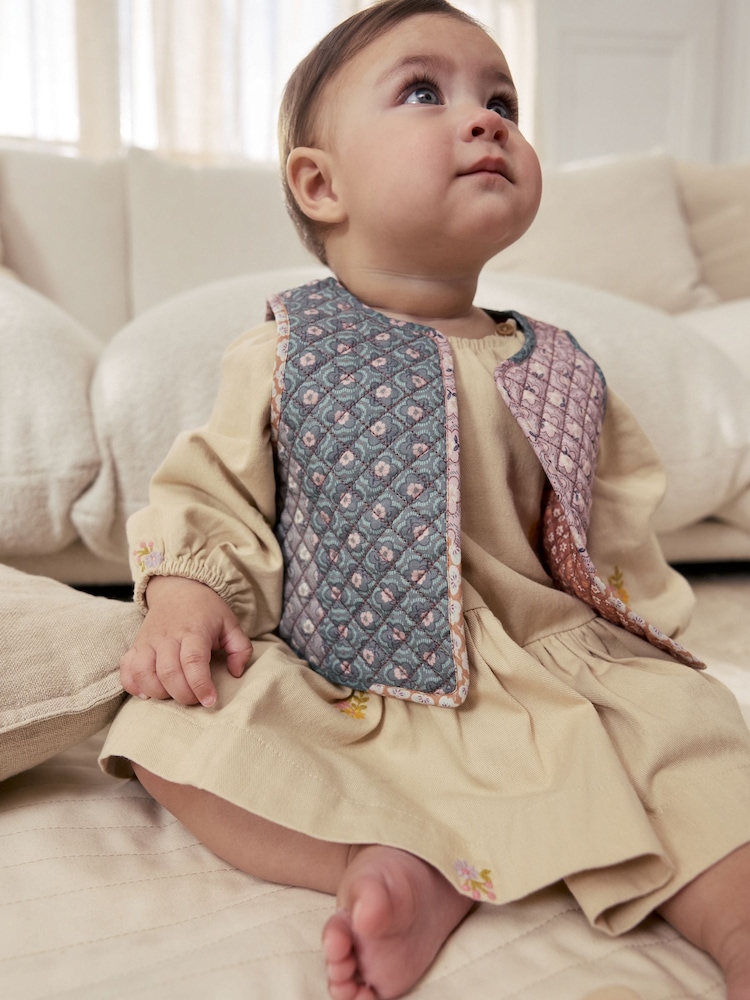 Cream Floral Baby Dress and Gilet Set 2 Piece (0mths-2yrs) - Image 2 of 5