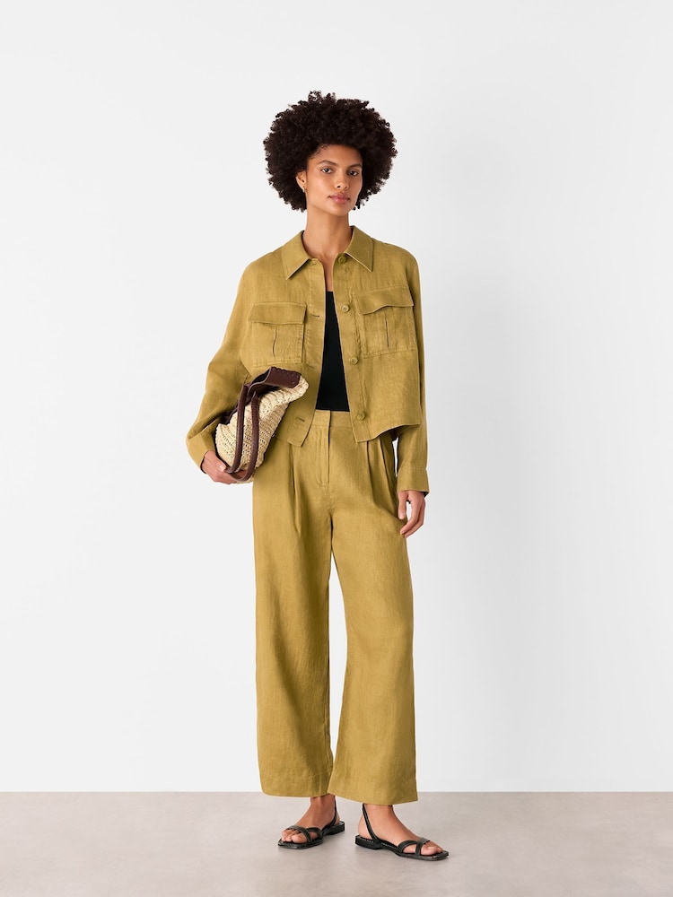Whistles Green Abby Casual 100% Linen Jacket - Image 1 of 2
