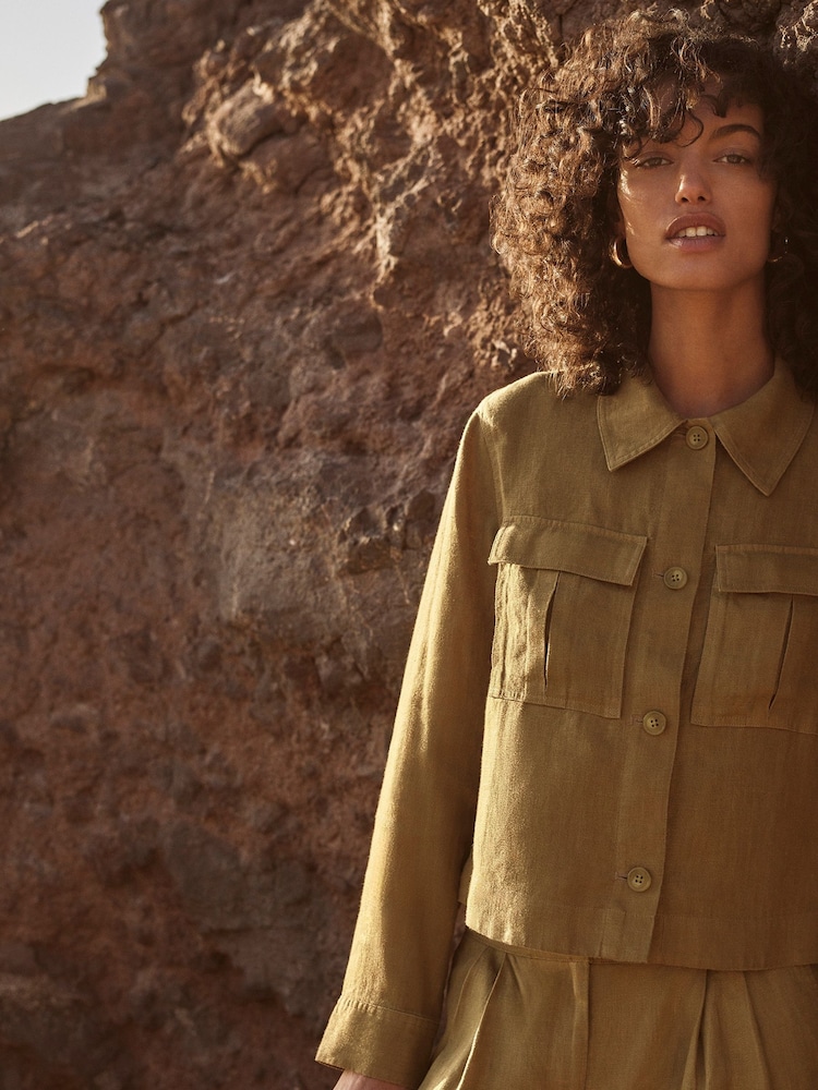 Whistles Green Abby Casual 100% Linen Jacket - Image 6 of 6