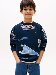 Tommy Hilfiger Blue All Over Logo Print Sweatshirt - Image 1 of 5