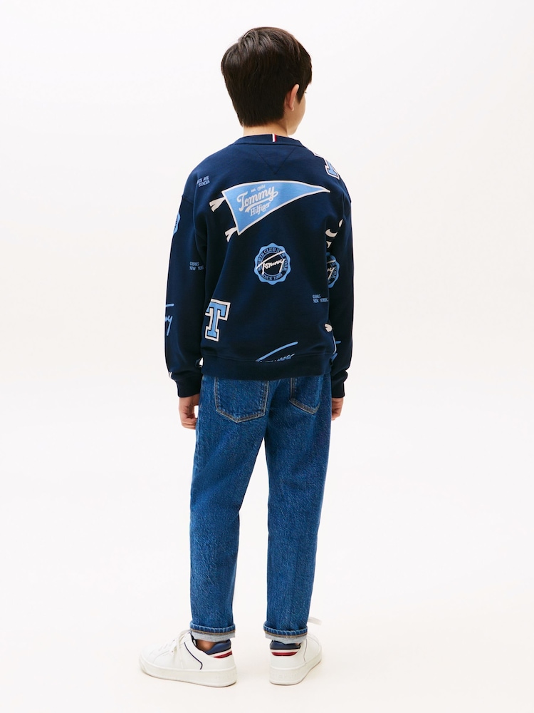 Tommy Hilfiger Blue All Over Logo Print Sweatshirt - Image 2 of 5