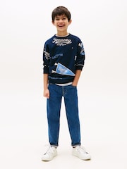 Tommy Hilfiger Blue All Over Logo Print Sweatshirt - Image 3 of 5