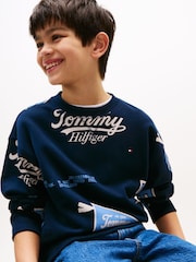 Tommy Hilfiger Blue All Over Logo Print Sweatshirt - Image 4 of 5
