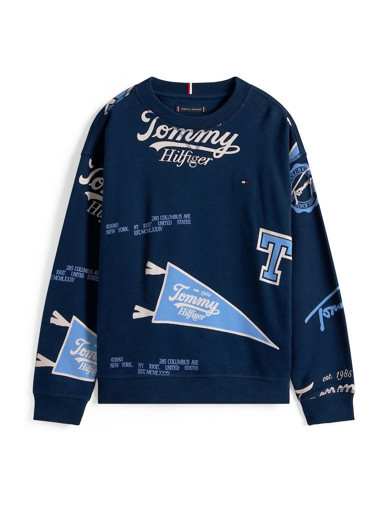 Tommy Hilfiger Blue All Over Logo Print Sweatshirt - Image 5 of 5