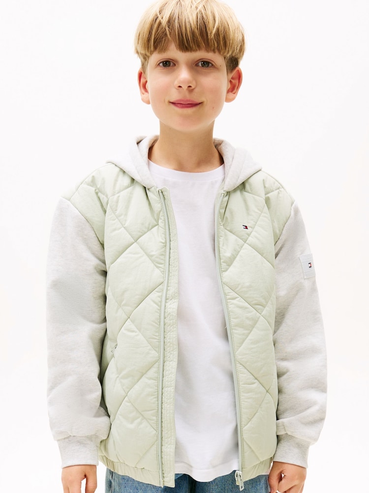 Tommy Hilfiger Green Relaxed Quilted Hooded Bomber Jacket - Image 1 of 5
