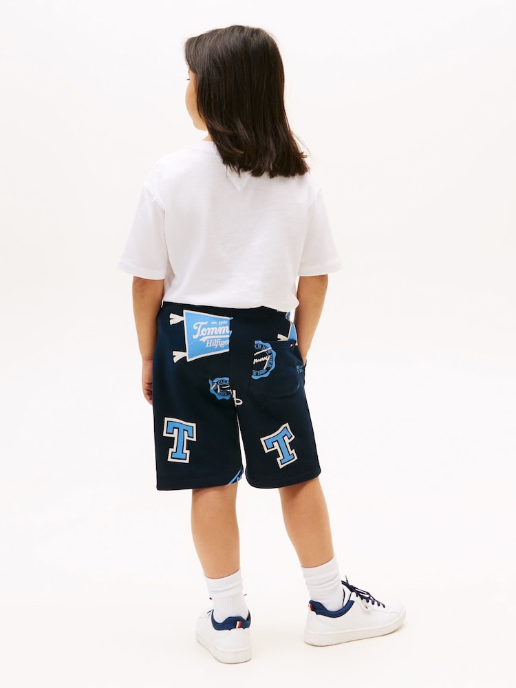 Tommy Hilfiger Blue All-Over Logo Print Sweat Shorts - Image 2 of 5