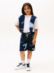 Tommy Hilfiger Blue All-Over Logo Print Sweat Shorts - Image 3 of 5