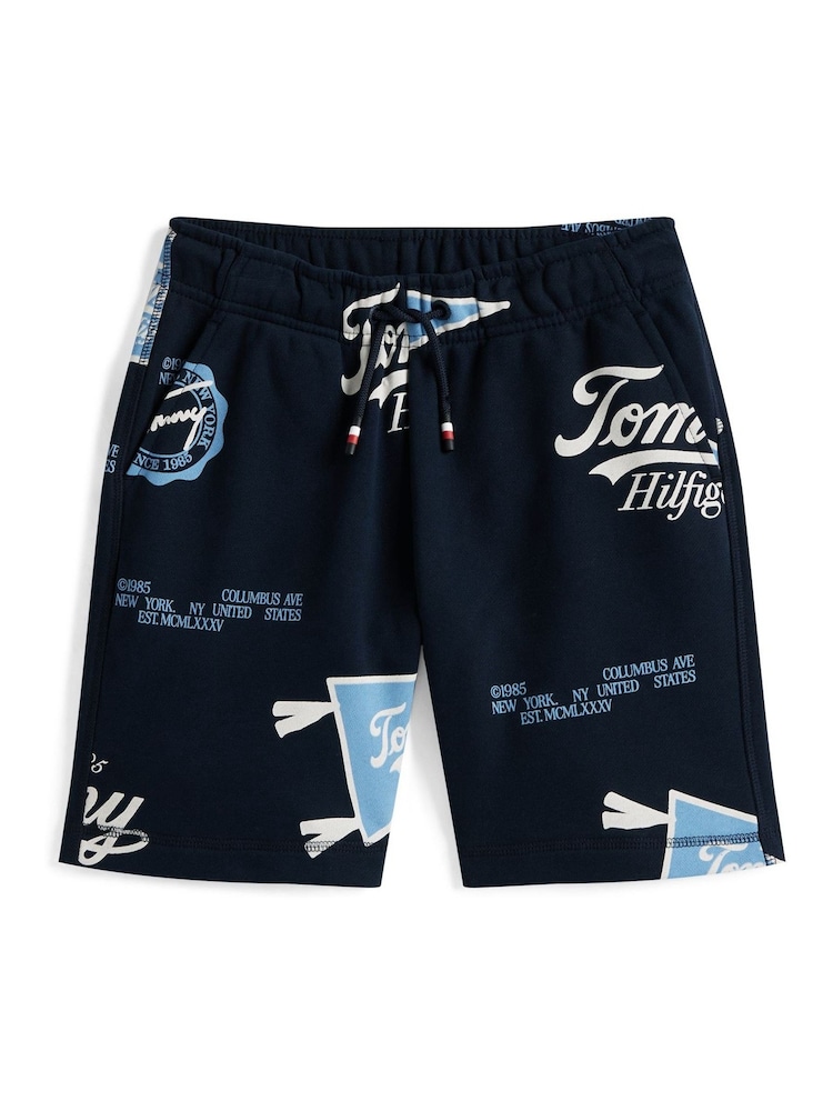 Tommy Hilfiger Blue All-Over Logo Print Sweat Shorts - Image 5 of 5