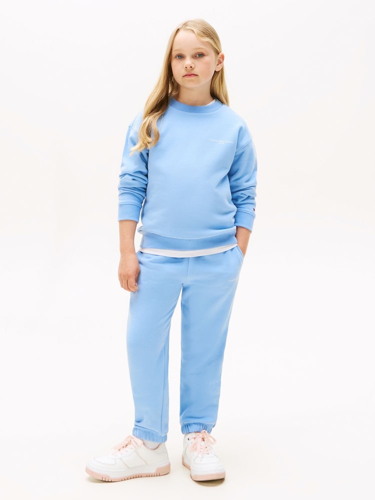 Tommy Hilfiger Blue Gender Inclusive Logo Cuffed Tracksuit - Image 1 of 5 Tommy Hilfiger Blue Gender Inclusive Logo Cuffed Tracksuit - Image 1 of 5