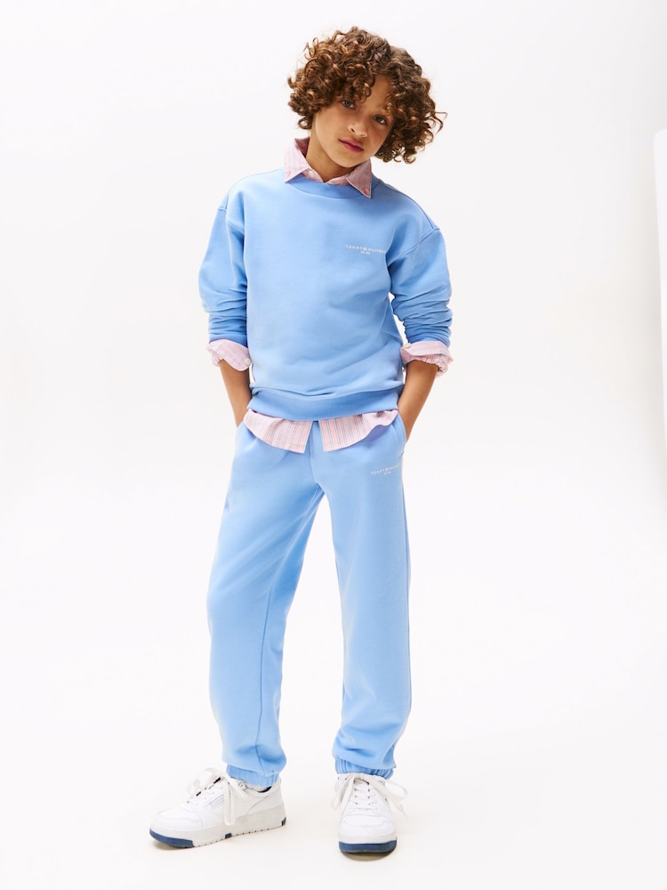 Tommy Hilfiger Blue Gender Inclusive Logo Cuffed Tracksuit - Image 2 of 5 Tommy Hilfiger Blue Gender Inclusive Logo Cuffed Tracksuit - Image 2 of 5