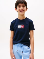 Blau - Tommy Hilfiger Signature Logo Crew Neck T-Shirt - Bild 1 von 5