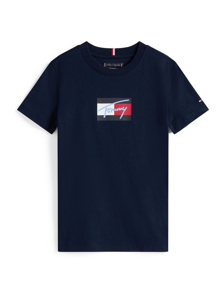 Blau - Tommy Hilfiger Signature Logo Crew Neck T-Shirt - Bild 5 von 5