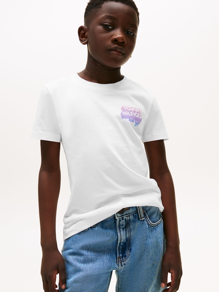 Tommy Hilfiger White Graffiti Logo Print T-Shirt - Image 2 of 5 Tommy Hilfiger White Graffiti Logo Print T-Shirt - Image 2 of 5