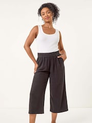 Roman Black Petite Linen Mix Cropped Trousers - Image 2 of 5
