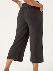 Roman Black Petite Linen Mix Cropped Trousers - Image 3 of 5