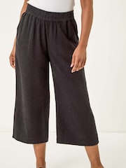 Roman Black Petite Linen Mix Cropped Trousers - Image 4 of 5