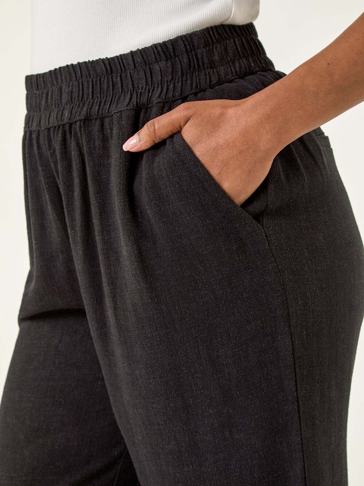 Roman Black Petite Linen Mix Cropped Trousers - Image 5 of 5