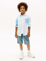 Tommy Hilfiger Blue Colour Blocked Mixed Stripe Oxford Shirt - Image 3 of 4