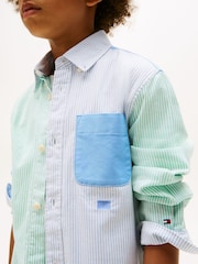 Tommy Hilfiger Blue Colour Blocked Mixed Stripe Oxford Shirt - Image 4 of 4