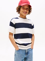 Tommy Hilfiger Blue Rugby Stripe Short Sleeve Jumper - Image 1 of 5