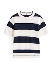 Tommy Hilfiger Blue Rugby Stripe Short Sleeve Jumper - Image 5 of 5