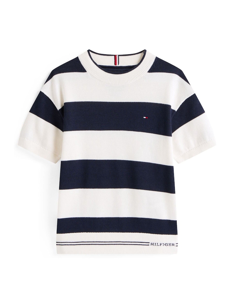 Tommy Hilfiger Blue Rugby Stripe Short Sleeve Jumper - Image 5 of 5