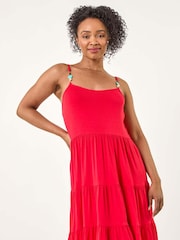 Roman Red Petite Beaded Strappy Tiered Dress - Image 1 of 5