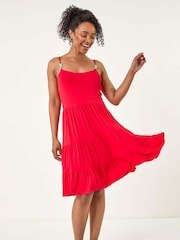 Roman Red Petite Beaded Strappy Tiered Dress - Image 2 of 5