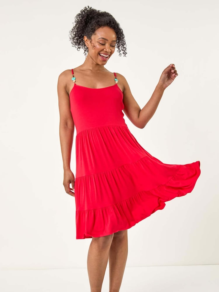 Roman Red Petite Beaded Strappy Tiered Dress - Image 2 of 5