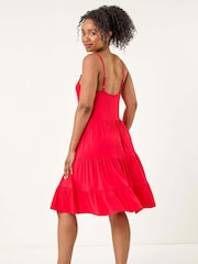 Roman Red Petite Beaded Strappy Tiered Dress - Image 3 of 5