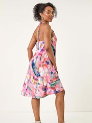 Roman Pink Petite Abstract Halter Neck Stretch Dress - Image 3 of 5