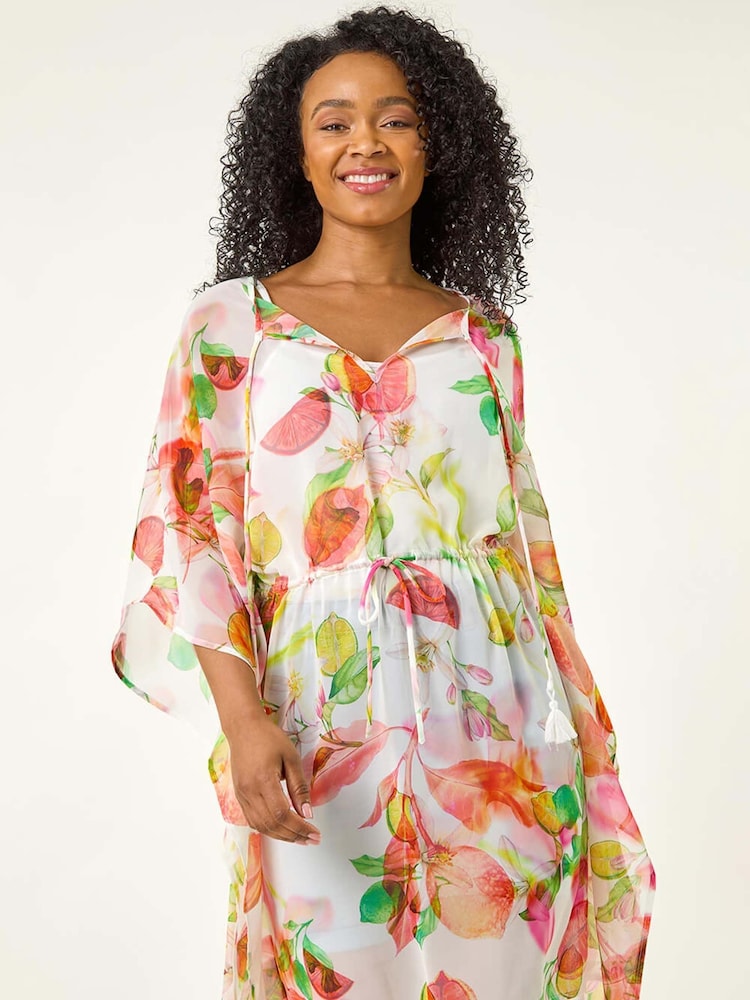 Roman White Petite Abstract Print Tie Cover-Up Blouse - Image 1 of 5