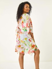 Roman White Petite Abstract Print Tie Cover-Up Blouse - Image 3 of 5