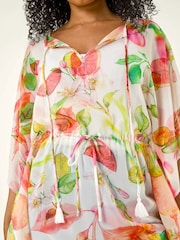 Roman White Petite Abstract Print Tie Cover-Up Blouse - Image 5 of 5