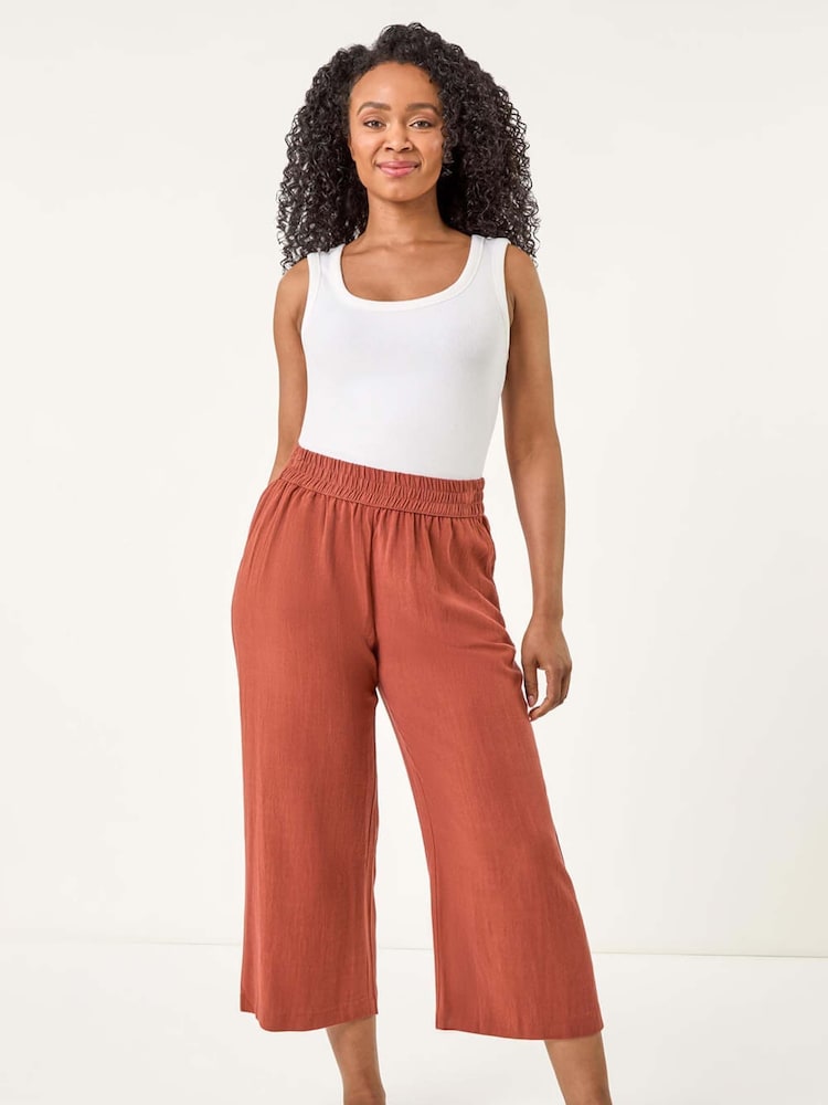 Roman Orange Petite Linen Mix Cropped Trousers - Image 2 of 5