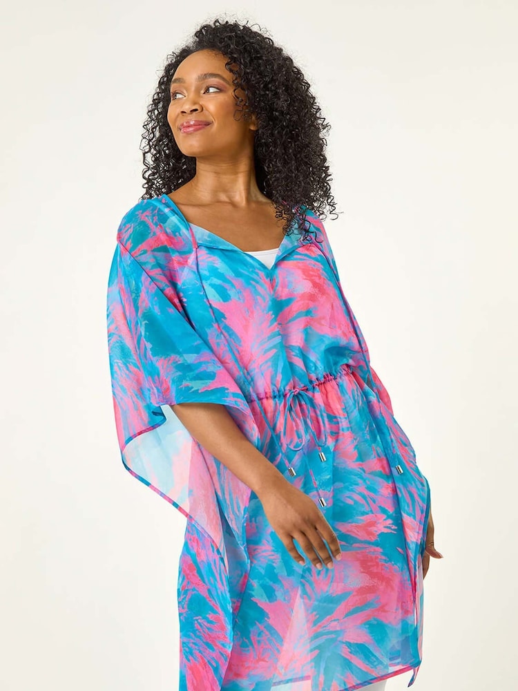 Roman Petite Abstract Tie Waist Cover-Up Blouse - Imagen 1 de 5