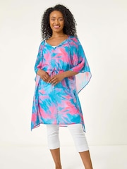 Roman Petite Abstract Tie Waist Cover-Up Blouse - Imagen 2 de 5
