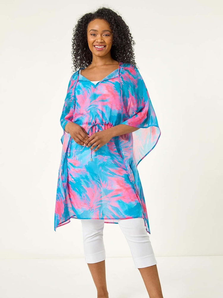 Roman Petite Abstract Tie Waist Cover-Up Blouse - Imagen 2 de 5