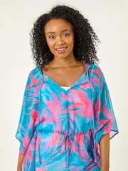 Roman Petite Abstract Tie Waist Cover-Up Blouse - Imagen 4 de 5