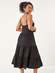 Roman Black Petite Bead Trim Strappy Tiered Dress - Image 3 of 5