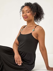 Roman Black Petite Bead Trim Strappy Tiered Dress - Image 4 of 5