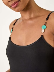 Roman Black Petite Bead Trim Strappy Tiered Dress - Image 5 of 5